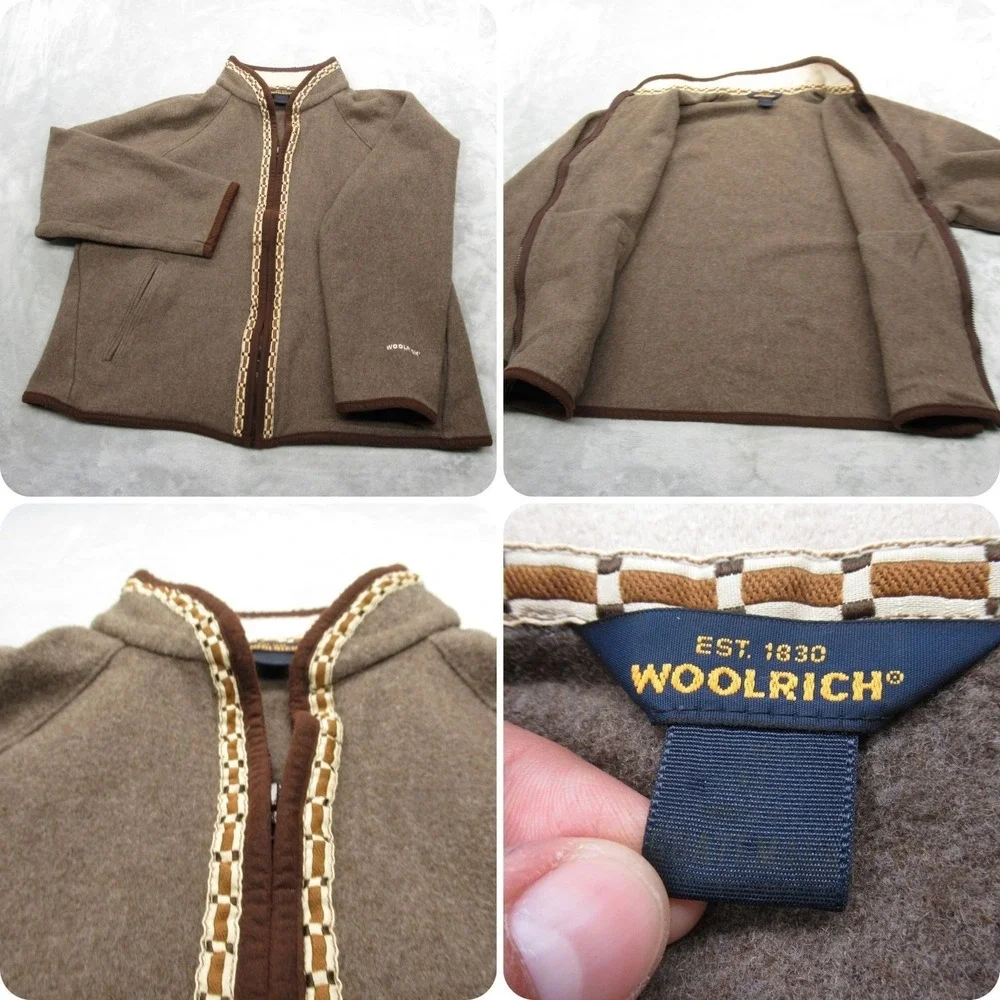 Woolrich Wool Jacket Women XL Brown Aztec Southwestern Trim FullZip READ VTG - Picture 1 of 13